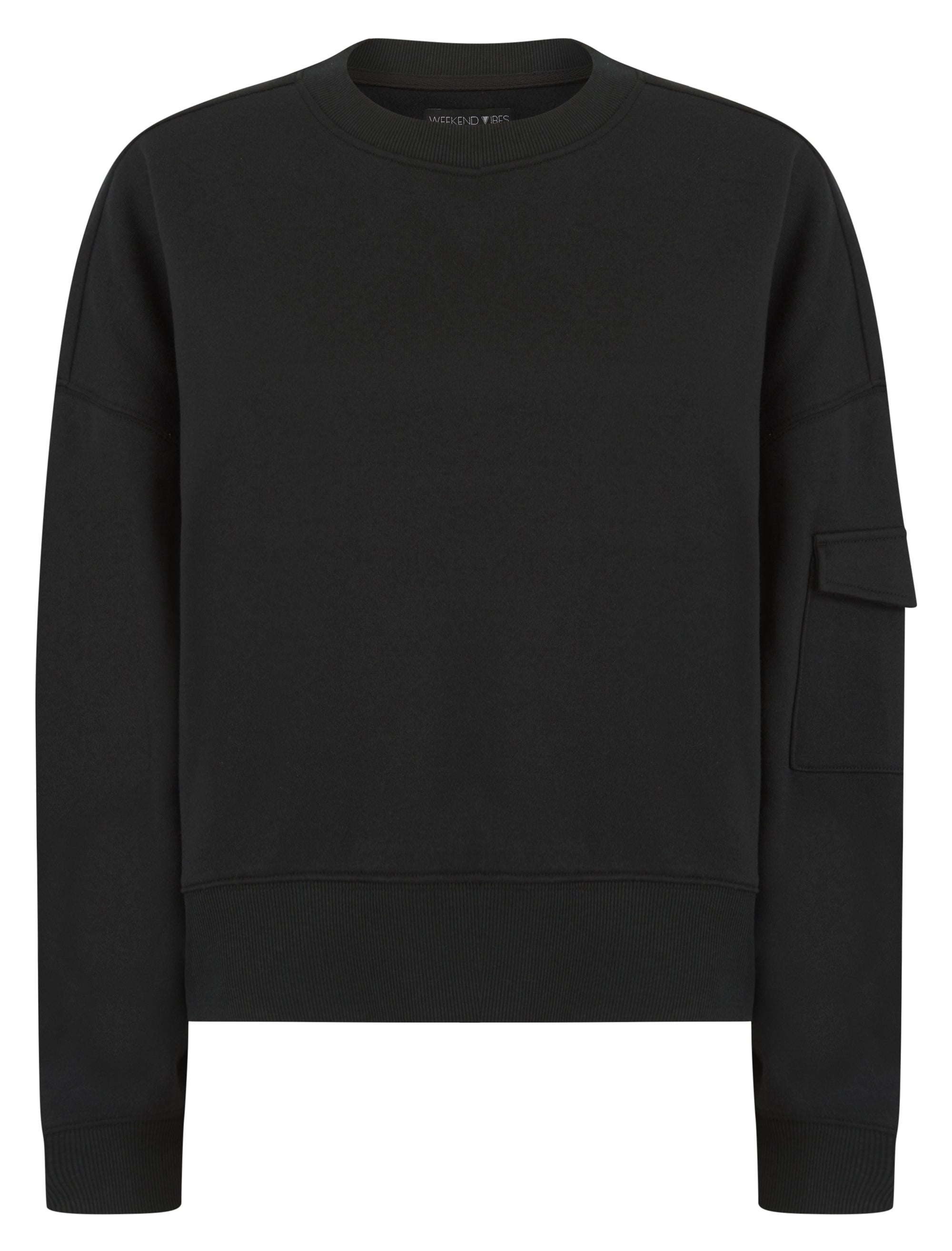 BLACK COMBAT POCKET CROPPED SWEATSHIRT