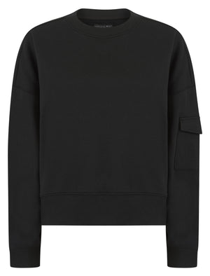 BLACK COMBAT POCKET CROPPED SWEATSHIRT