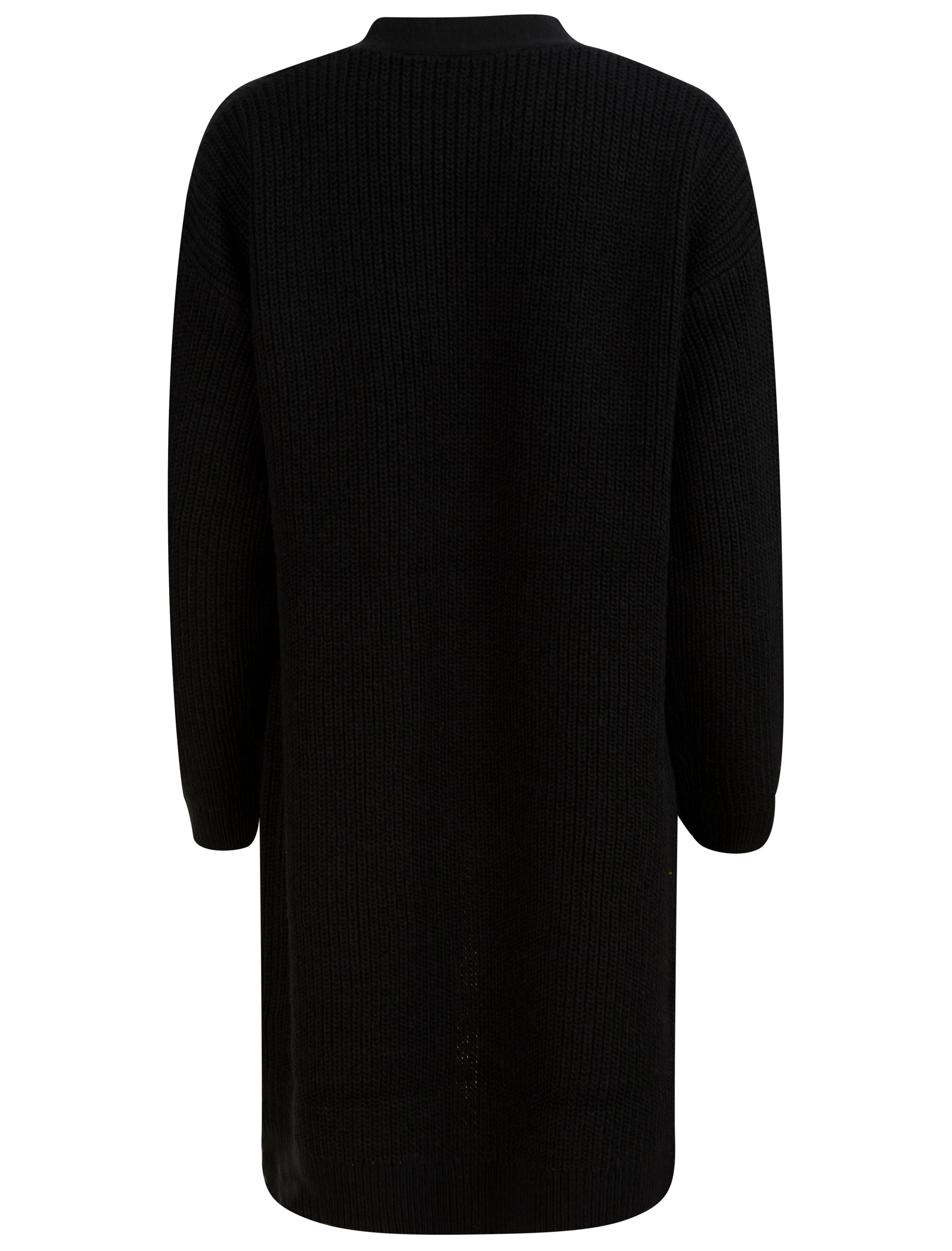 BLACK LONG PEARL TRIM KNITTED CARDIGAN