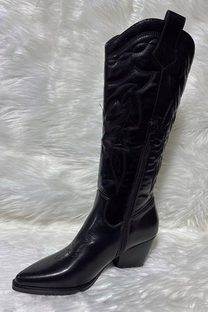 BLACK FAUX LEATHER COWBOY BOOT