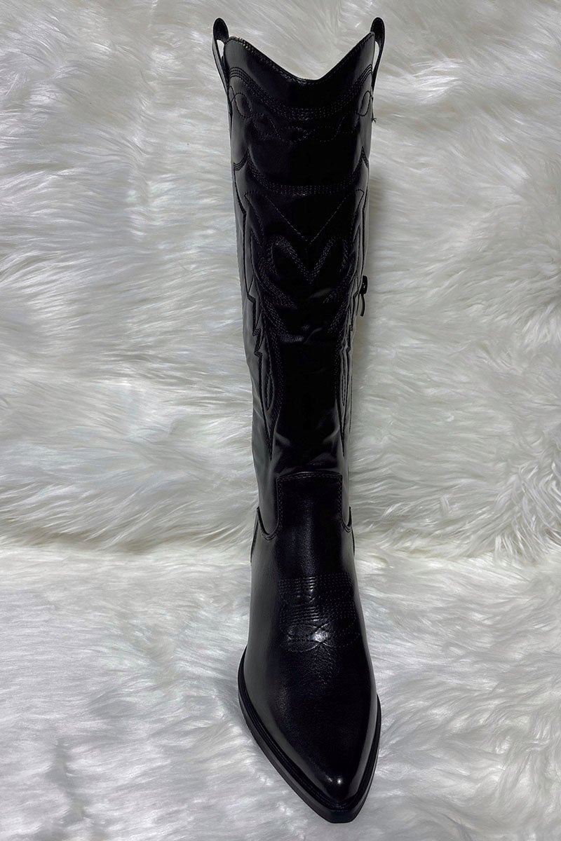BLACK FAUX LEATHER COWBOY BOOT