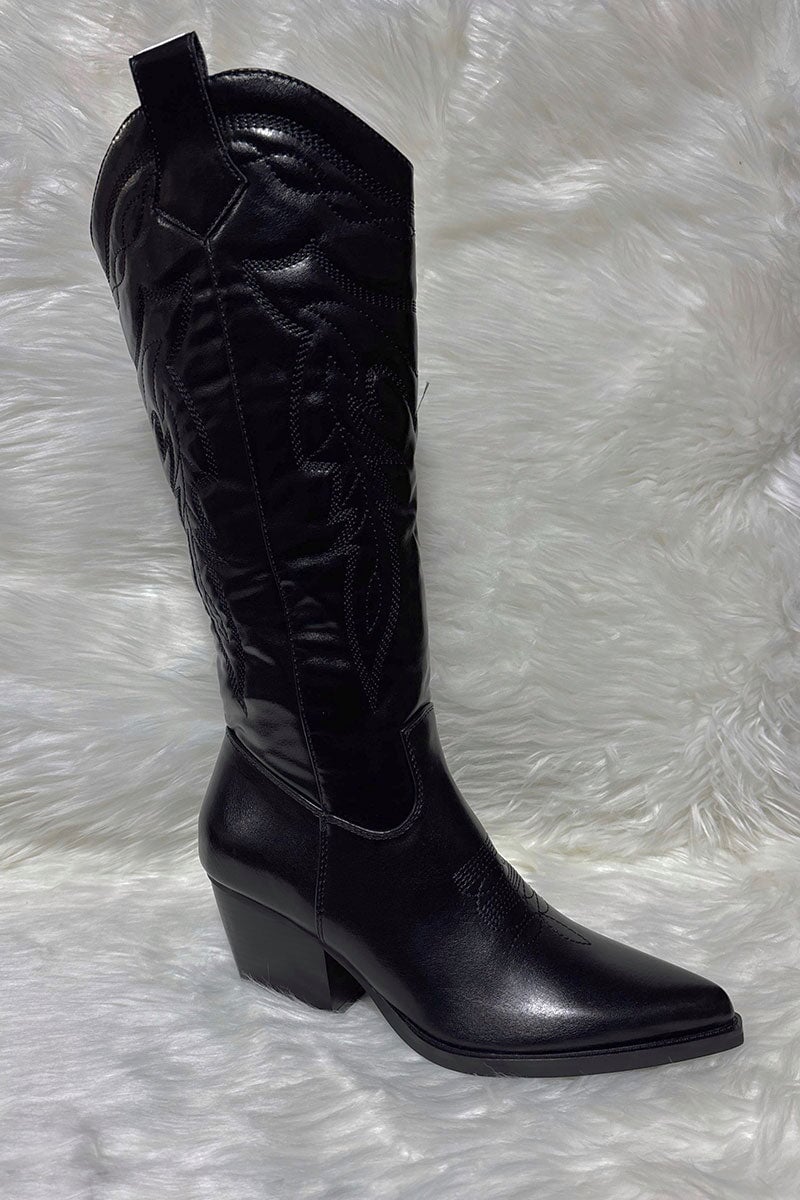 BLACK FAUX LEATHER COWBOY BOOT