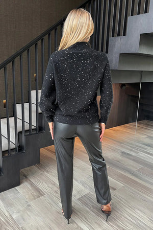 AX PARIS BLACK SEQUIN DETAIL MOCK NECK JUMPER