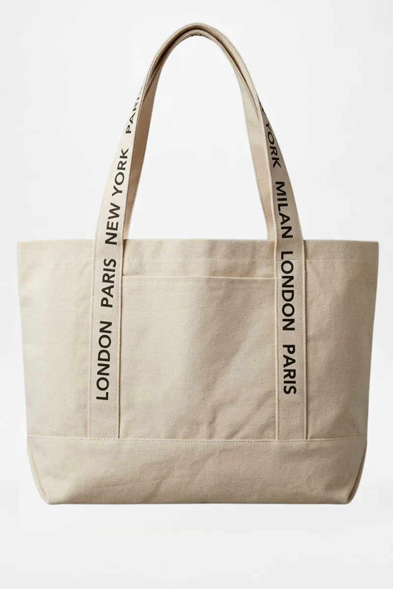 BEIGE CITIES LOGO CANVAS TOTE BAG