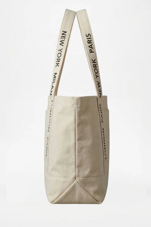 BEIGE CITIES LOGO CANVAS TOTE BAG