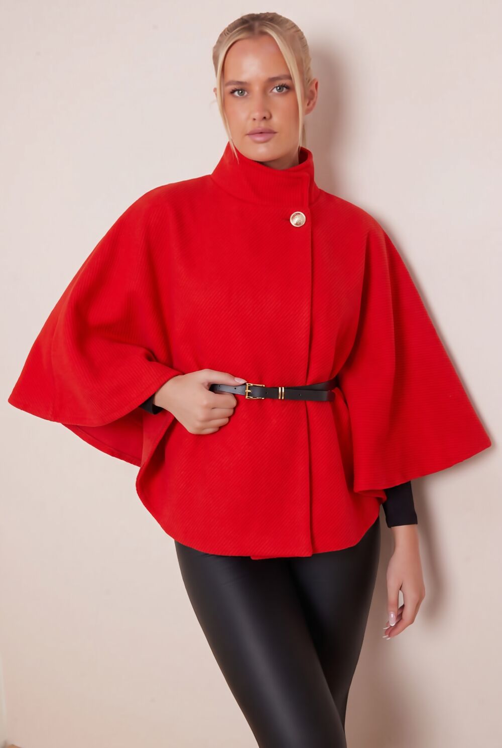 RED BELTED CAPE COAT