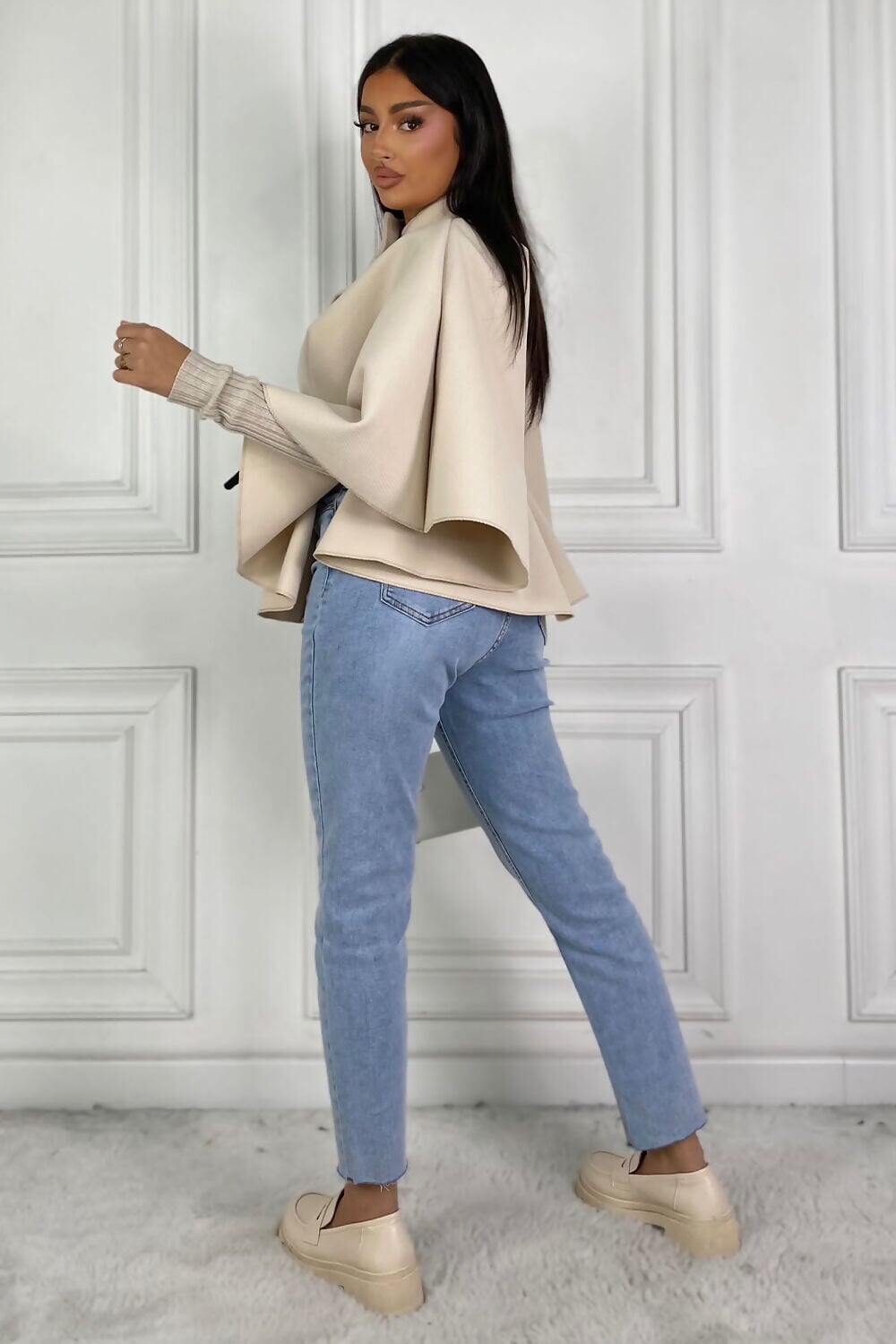 STONE BELTED CAPE COAT