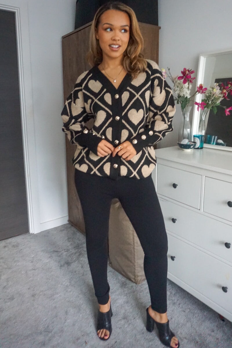BLACK AND STONE HEART KNIT CARDIGAN