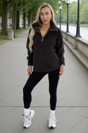 AX PARIS CHOCOLATE 1/4 ZIP TEDDY SWEATSHIRT