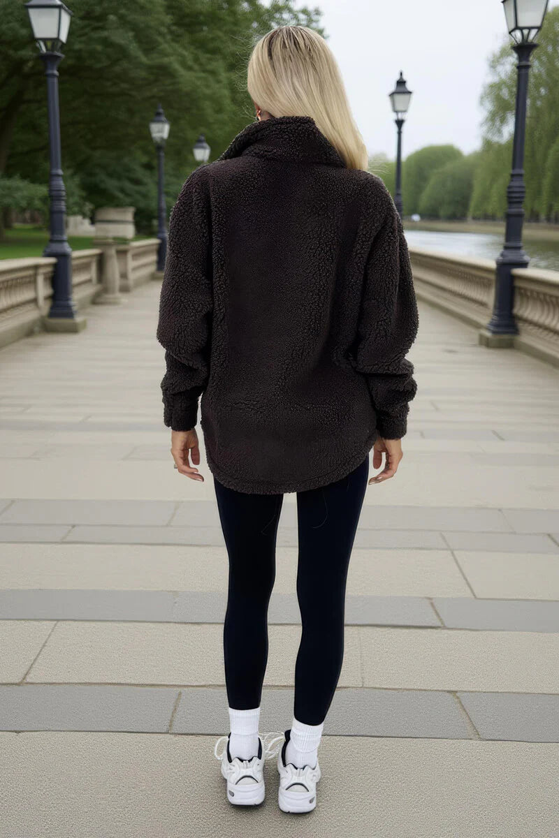 AX PARIS CHOCOLATE 1/4 ZIP TEDDY SWEATSHIRT