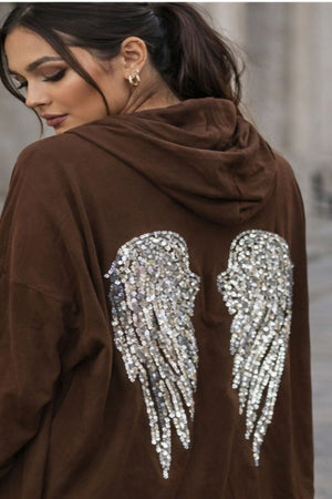 CHOCOLATE ANGEL WING HOODED CARDI