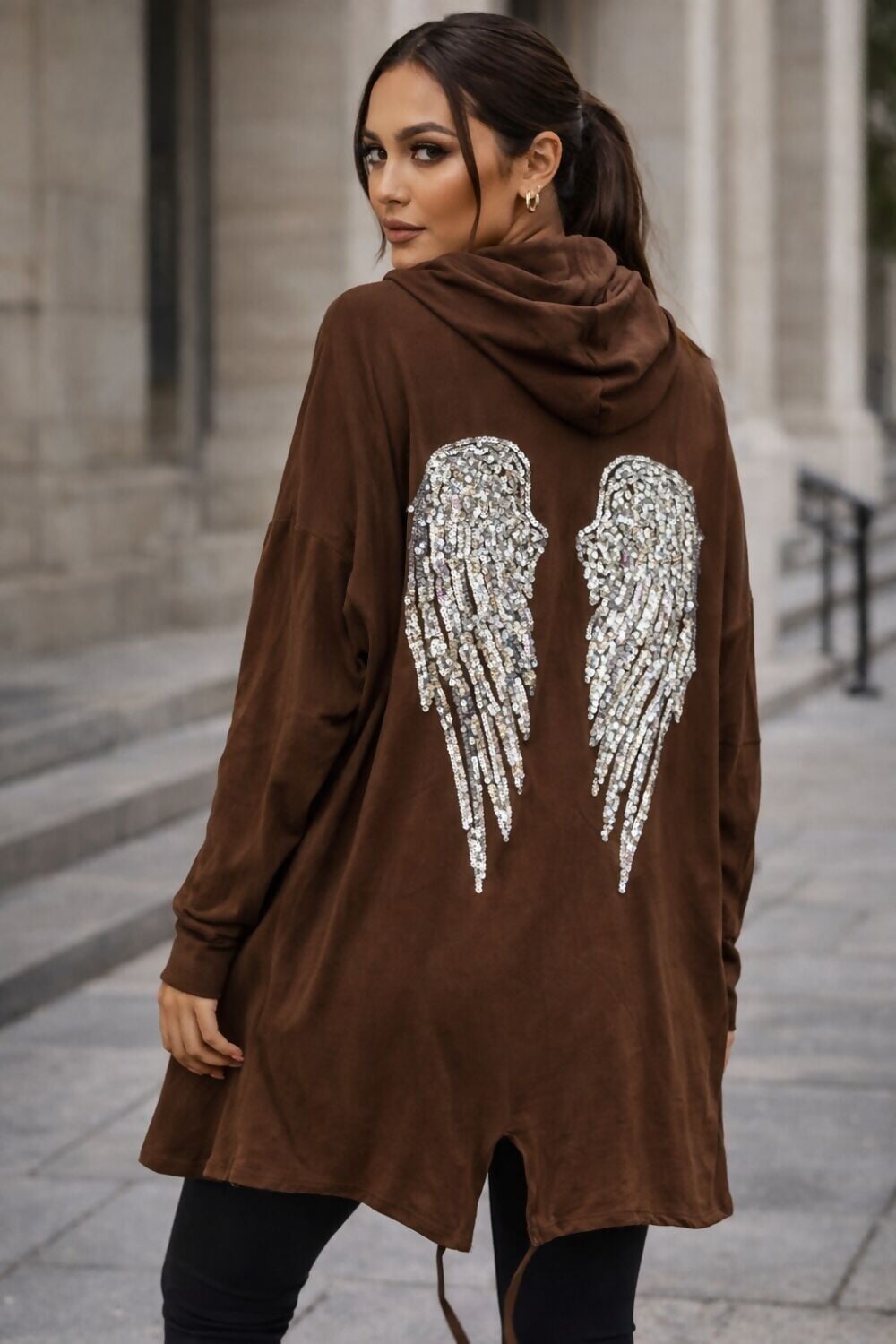 CHOCOLATE ANGEL WING HOODED CARDI