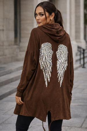 CHOCOLATE ANGEL WING HOODED CARDI