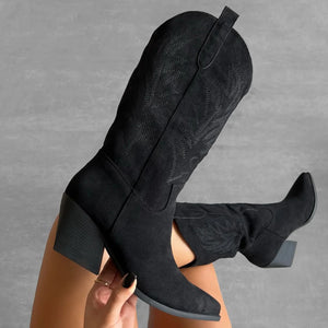 BLACK FAUX SUEDE COWBOY BOOT