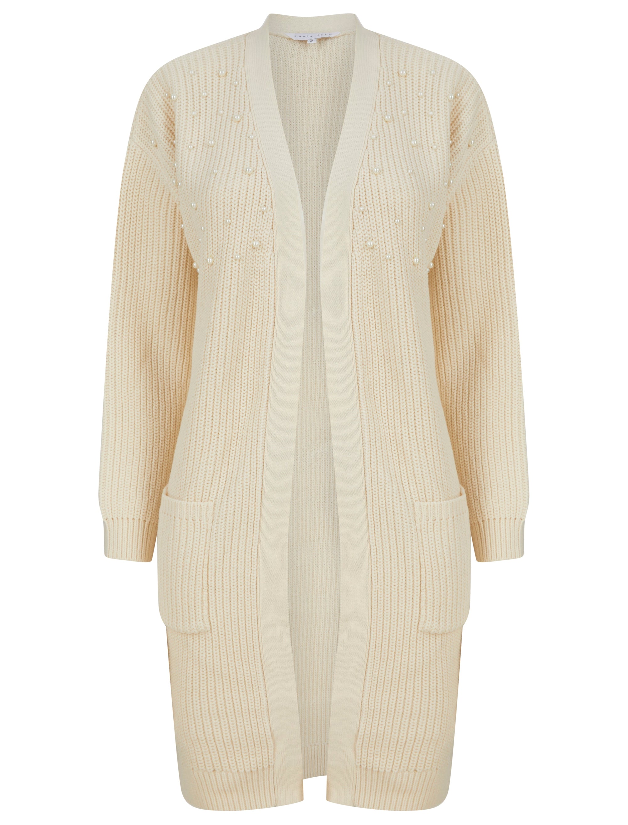 OYSTER LONG PEARL TRIM KNITTED CARDIGAN