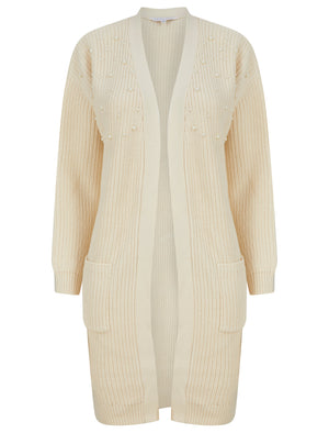 OYSTER LONG PEARL TRIM KNITTED CARDIGAN