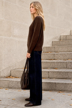 COFFEE CREW NECK WAFFLE KNITTED JUMPER