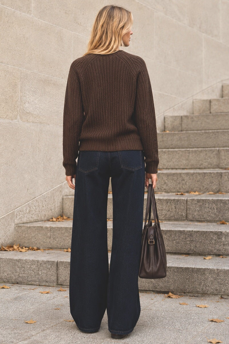 COFFEE CREW NECK WAFFLE KNITTED JUMPER