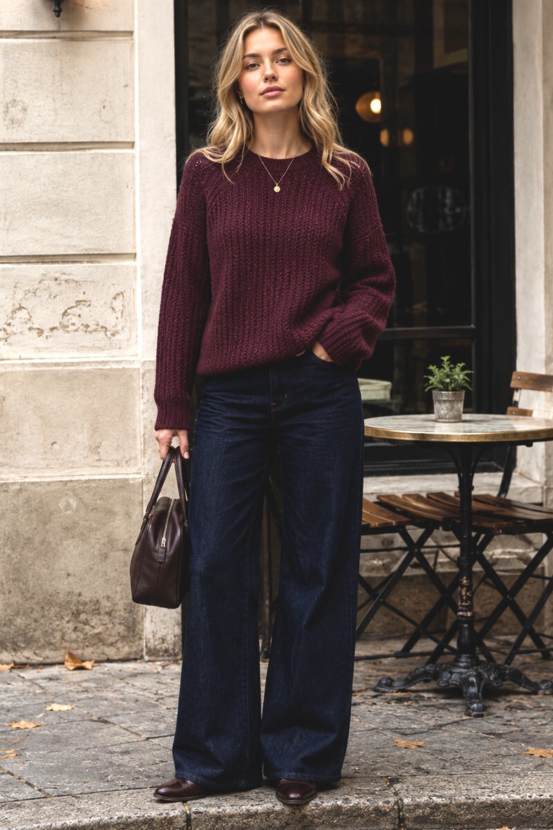 FIG CREW NECK WAFFLE KNITTED JUMPER