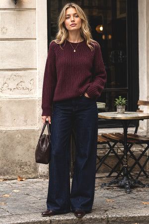 FIG CREW NECK WAFFLE KNITTED JUMPER