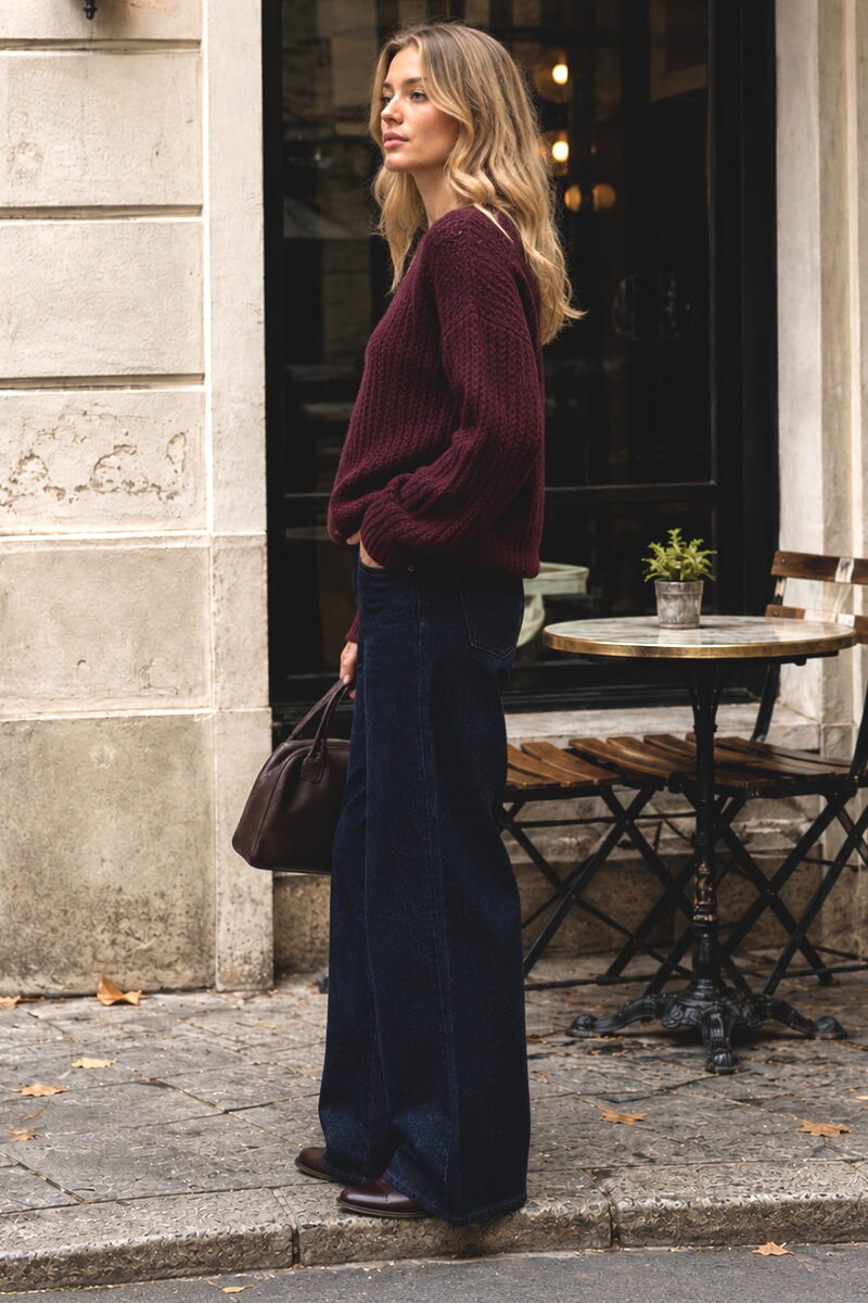 FIG CREW NECK WAFFLE KNITTED JUMPER