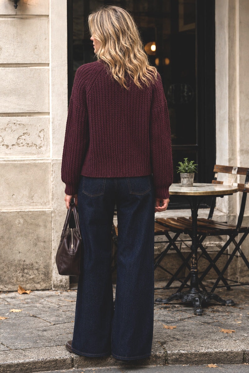 FIG CREW NECK WAFFLE KNITTED JUMPER