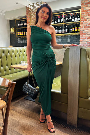 AX PARIS TEAL ONE SHOULDER KNOT SKIRT MIDI DRESS