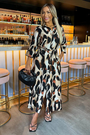 AX PARIS MULTI LEOPARD PRINT SHIRT MIDI DRESS