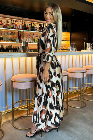 AX PARIS MULTI LEOPARD PRINT SHIRT MIDI DRESS