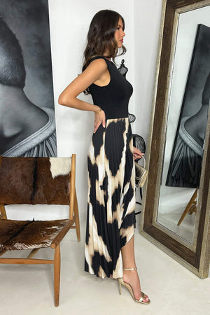 AX PARIS MULTI MARBLE PRINT 2 IN 1 ASYMMETRIC HEM PLEATED MIDI DRESS