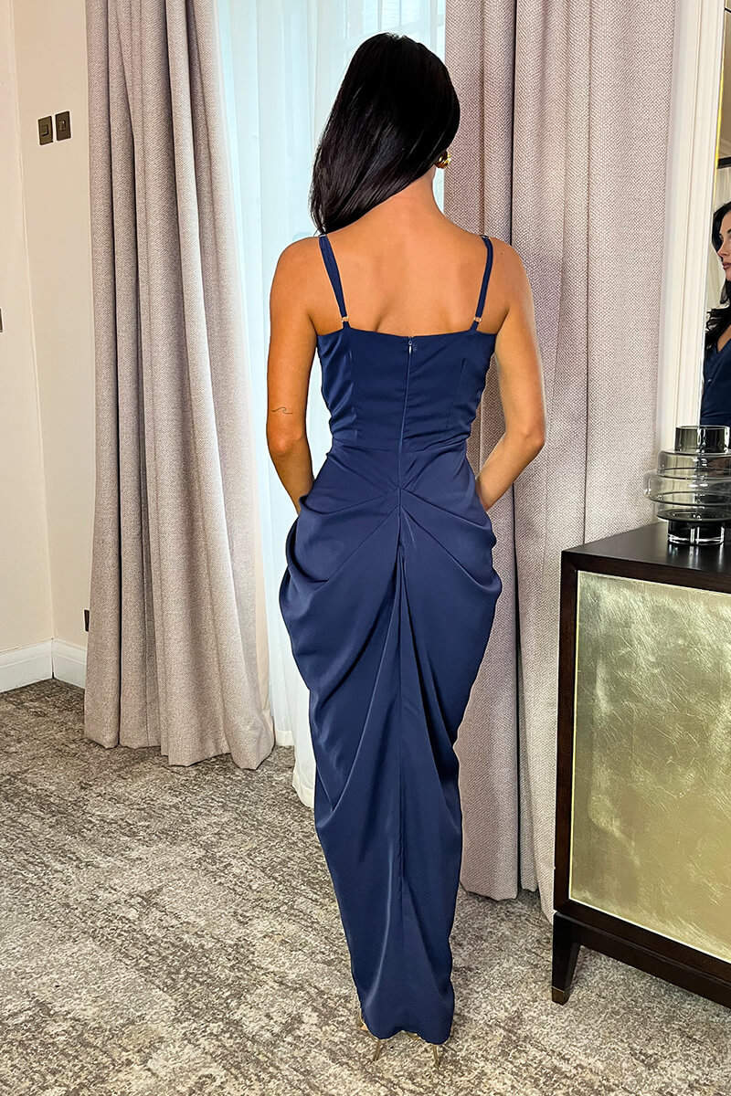 AX PARIS NAVY STRAPPY WRAP TOP GATHERED SKIRT MAXI DRESS