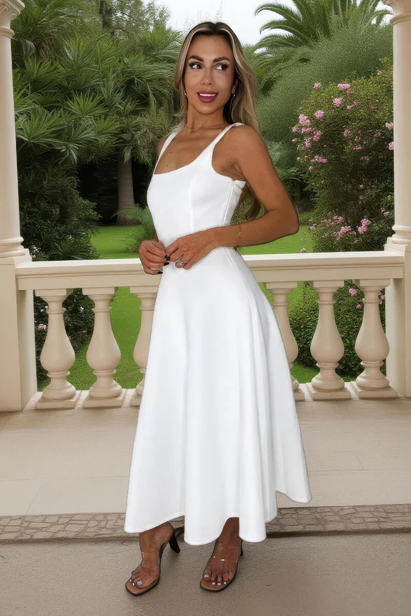AX PARIS CREAM SQUARE NECK A-LINE MIDI DRESS