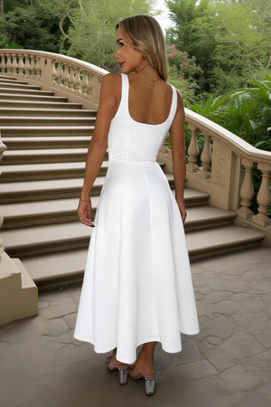 AX PARIS CREAM SQUARE NECK A-LINE MIDI DRESS