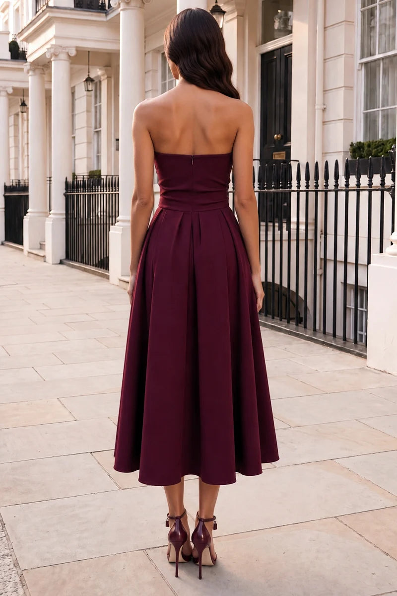 AX PARIS PLUM A-LINE SKIRT BANDEAU MIDI LENGTH DRESS