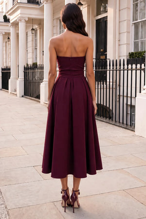AX PARIS PLUM A-LINE SKIRT BANDEAU MIDI LENGTH DRESS