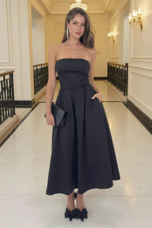 AX PARIS BLACK BANDEAU A-LINE SKIRT MIDI DRESS
