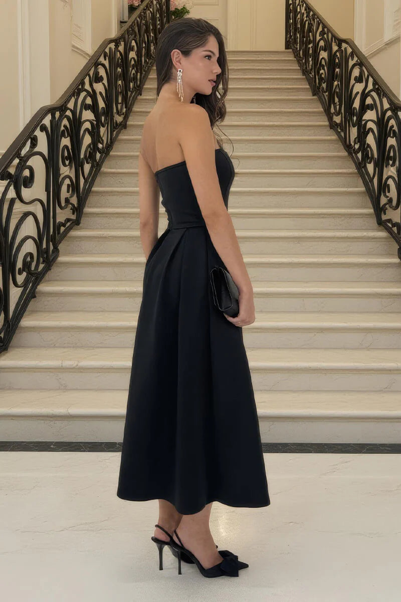 AX PARIS BLACK BANDEAU A-LINE SKIRT MIDI DRESS