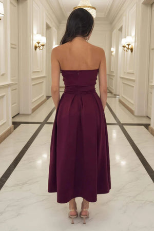 AX PARIS PLUM BANDEAU A-LINE SKIRT MIDI DRESS