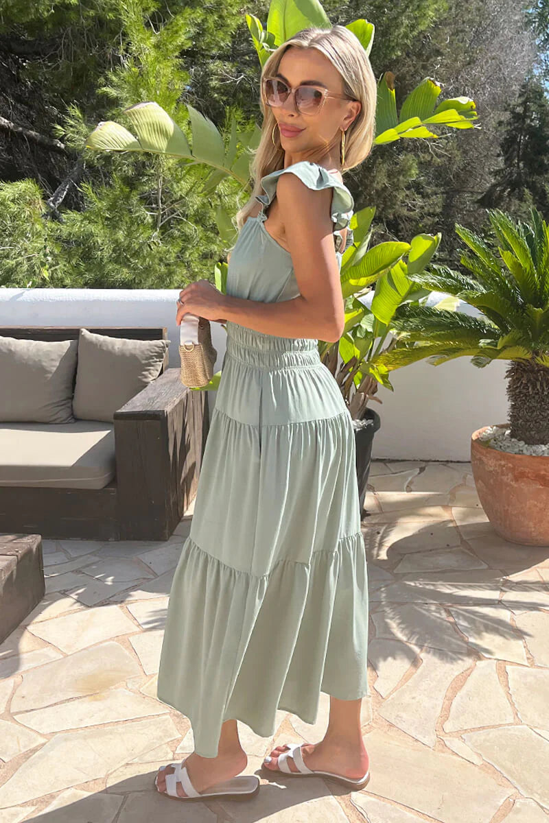 AX PARIS DUCK EGG FRILL STRAP SMOCK MIDI DRESS