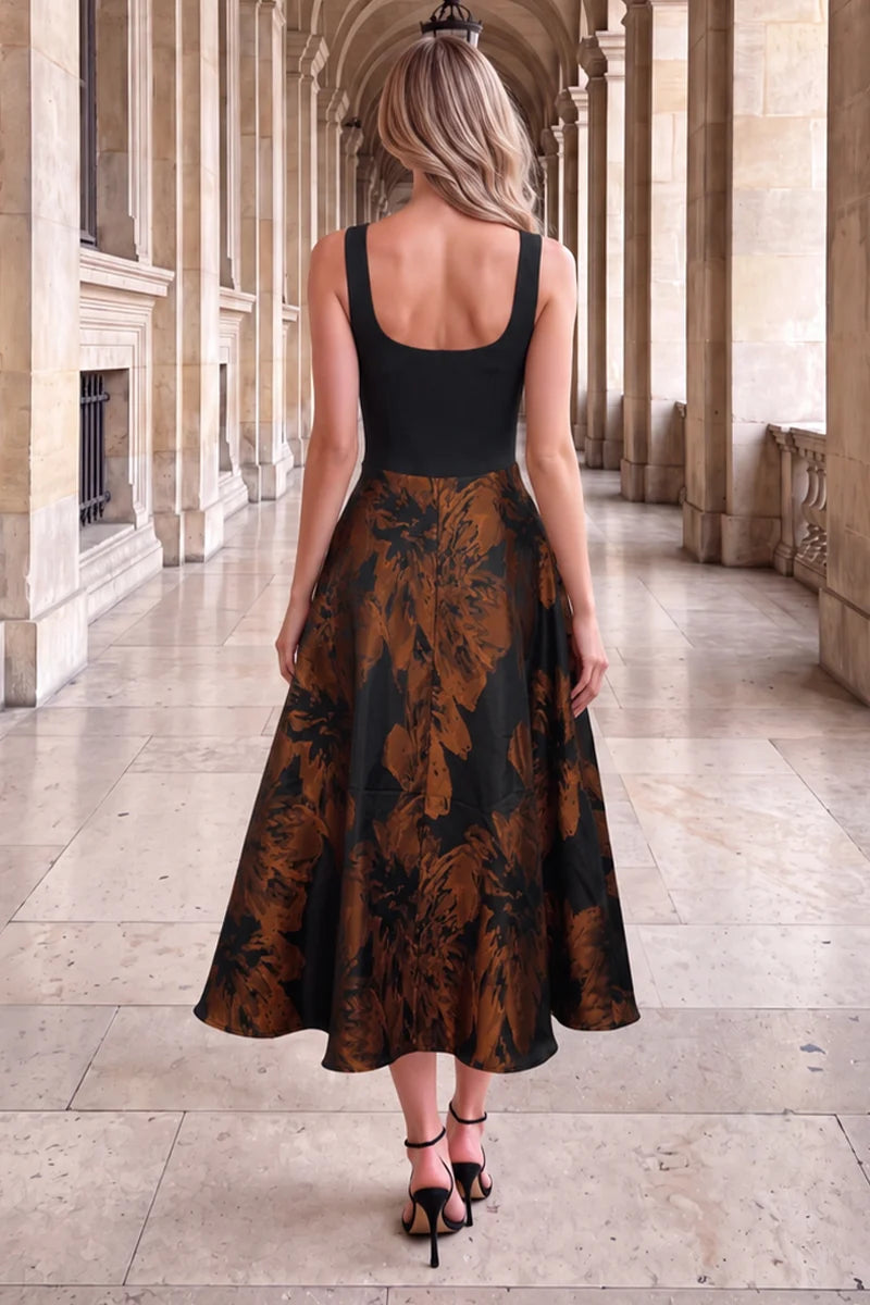 AX PARIS BLACK FLORAL JACQUARD A-LINE MIDI DRESS