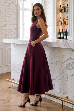 AX PARIS PLUM ONE SHOULDER A-LINE MIDI DRESS