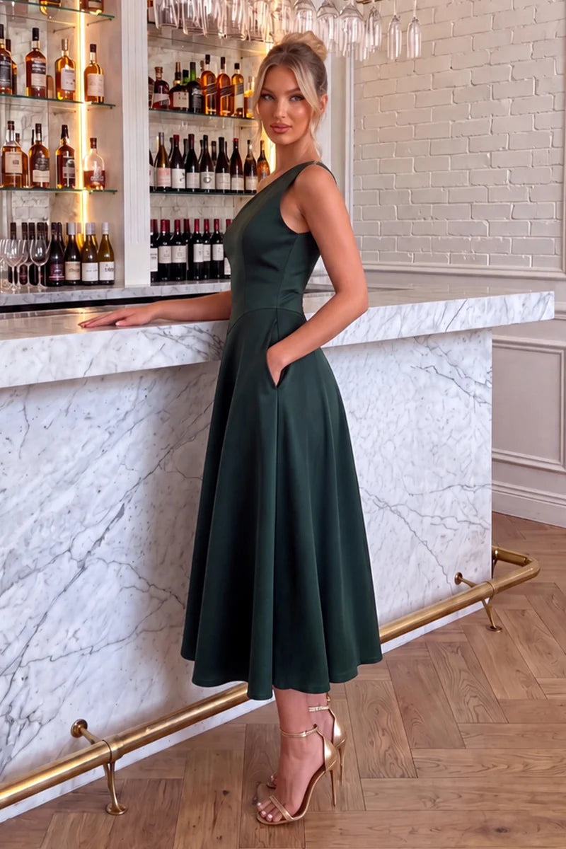 AX PARIS FOREST ONE SHOULDER A-LINE MIDI DRESS