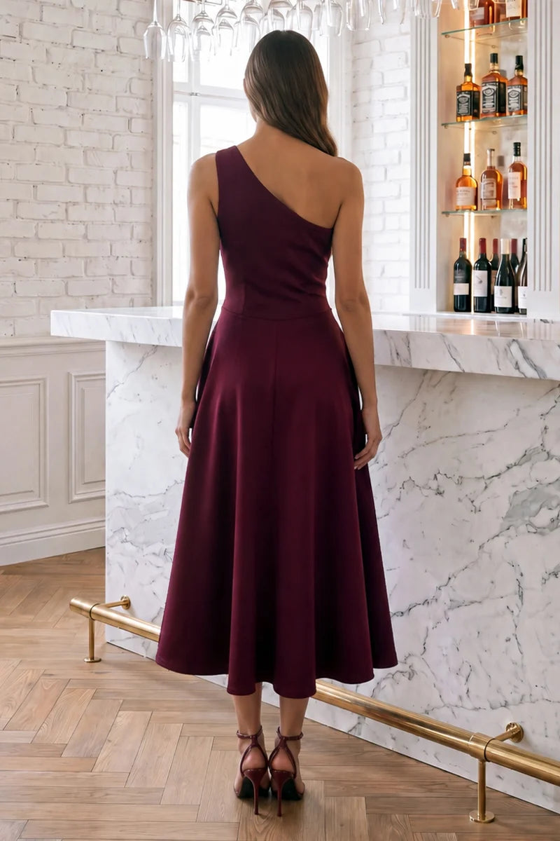 AX PARIS PLUM ONE SHOULDER A-LINE MIDI DRESS