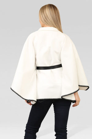 OFF WHITE OVERSIZED CONTRAST STITCH BELTED CAPE COAT