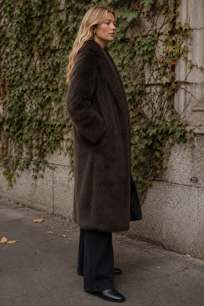 CHOCOLATE FAUX FUR LONG COAT