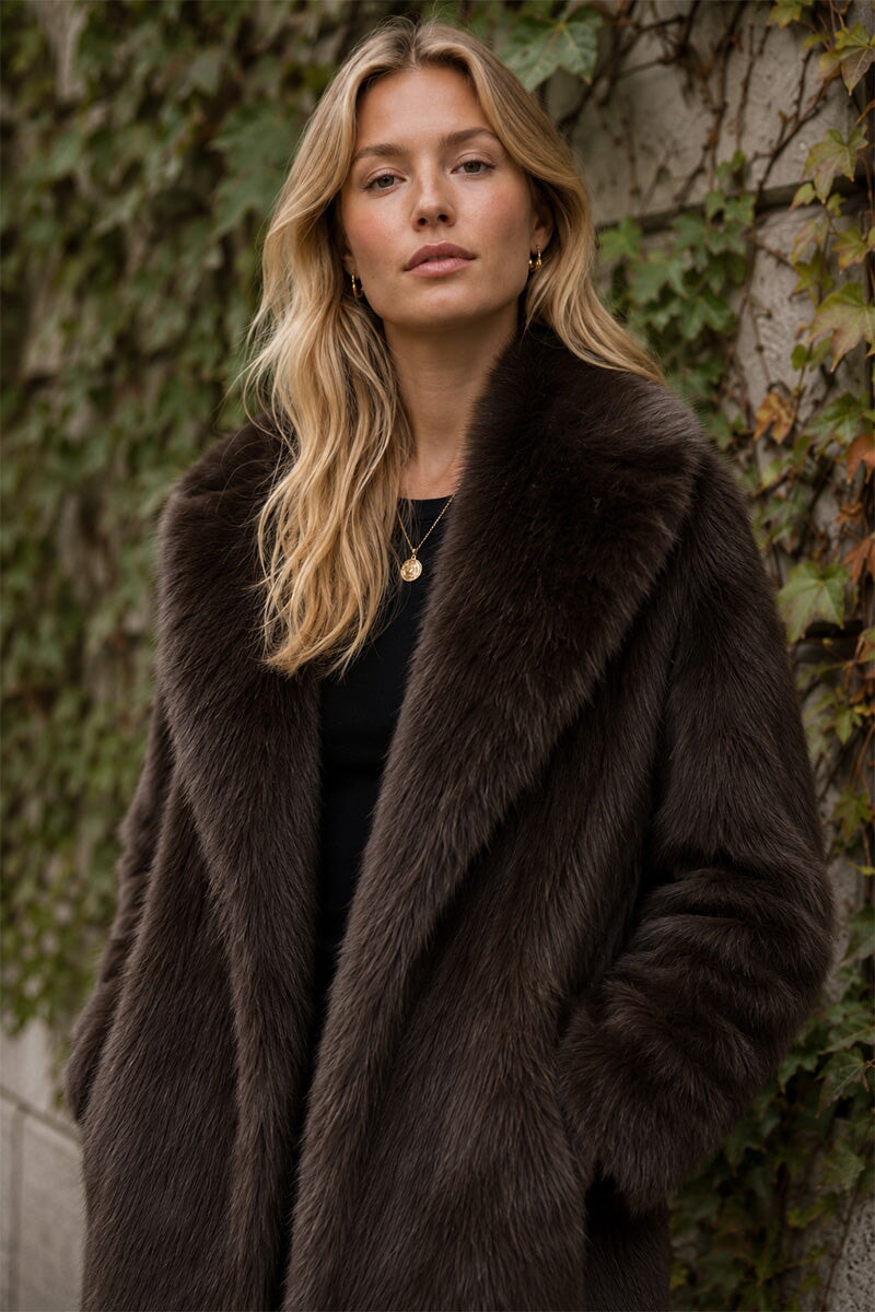CHOCOLATE FAUX FUR LONG COAT