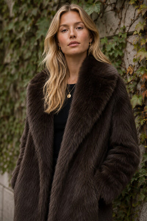 CHOCOLATE FAUX FUR LONG COAT