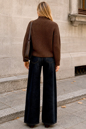 COFFEE HIGH NECK CABLE KNITTED JUMPER
