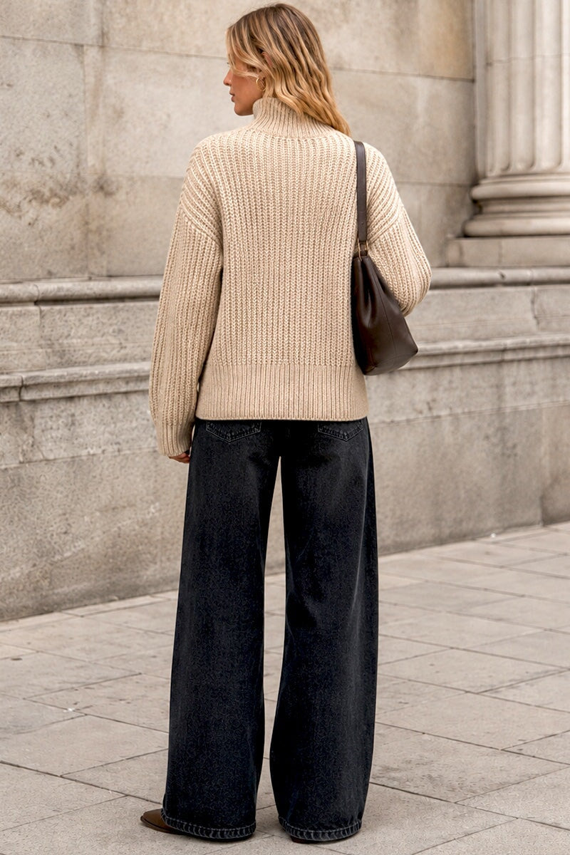 OATMEAL HIGH NECK CABLE KNITTED JUMPER