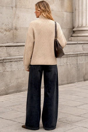 OATMEAL HIGH NECK CABLE KNITTED JUMPER